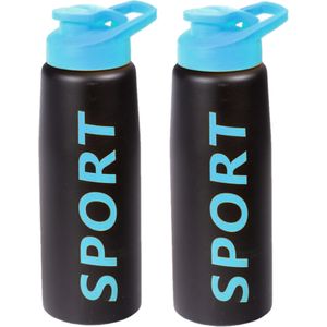 2x stuks bidon drinkflessen/waterflessen kobalt blauw 850 ml