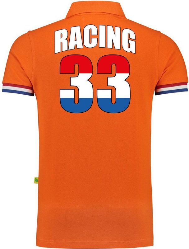 Bellatio Decorations - Racing Poloshirt - Oranje - Katoen - 200 Grams