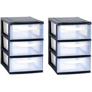 2x stuks ladenkast/bureau organizers zwart stapelbaar A5 met 3x lades L18 x B28 x H28 cm - Ladenblokken