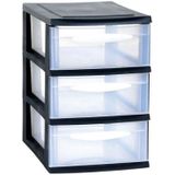 3x stuks ladenkast/bureau organizers zwart stapelbaar A5 met 3x lades L18 x B28 x H28 cm - Ladenblokken