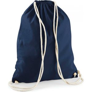 Sporten/zwemmen/festival gymtas donkerblauw met rijgkoord 46 x 37 cm van 100% katoen - Kinder sporttasjes
