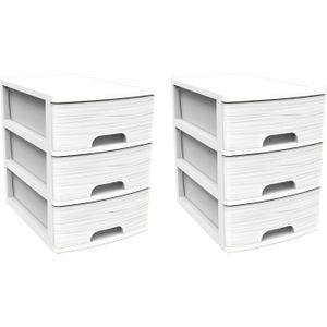 2x stuks ladeblok/bureau organizers wit A5 3x lades stapelbaar L27 x B36 x H35 cm - Ladenblokken