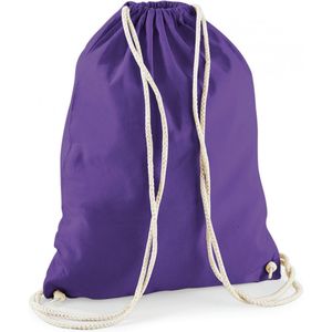 2x stuks sporten/zwemmen/festival gymtas paars met rijgkoord 46 x 37 cm van 100% katoen - Kinder sporttasjes