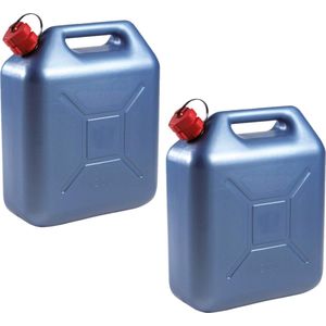 2x stuks kunststof jerrycans blauw voor brandstof L36 x B17 x H44 cm - 20 liter - benzine / diesel