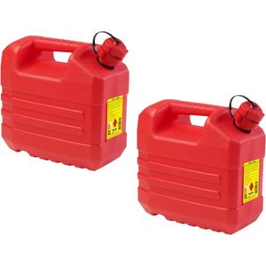 2x stuks kunststof jerrycans rood L32 x B18 x H30 cm - 10 liter - geschikt voor gevaarlijke vloeistoffen