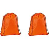 2x stuks neon oranje gymtas/sporttas/zwemtas met rijgkoord 34 x 42 cm