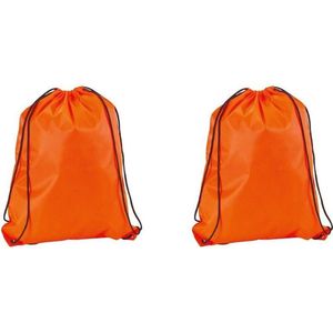 2x stuks neon oranje gymtas/sporttas/zwemtas met rijgkoord 34 x 42 cm