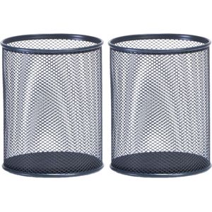 2x Stuks kleine bureau prullenbakjes antraciet grijs van draadmetaal/mesh 11 x 13,5 cm