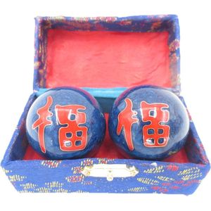 Set van 2 stuks Chinese Meridiaankogels metaal kleur blauw 4.5 cm - Handtrainers