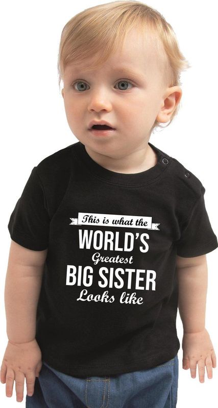 Worlds greatest big sister/ de beste grote zus cadeau t-shirt zwart babys / meisjes