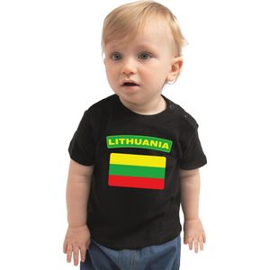 Baby Shirt - Zwart - Katoen - Lithuania met Vlag