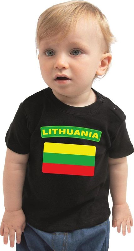 Baby Shirt - Zwart - Katoen - Lithuania met Vlag