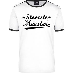 Stoerste meester wit zwart ringer t-shirt voor heren - Einde schooljaar meesterdag leraar cadeau