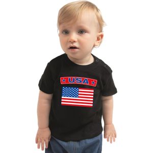 USA baby shirt met vlag zwart jongens en meisjes - Kraamcadeau - Babykleding - Amerika landen t-shirt 62