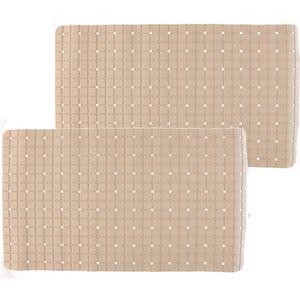 2x stuks badmatten/douchematten beige vierkant patroon 69 x 39 cm - Anti-slip mat voor in de douchecabine