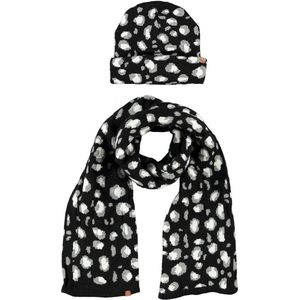 Luxe kinder winterset sjaal en muts luipaard print zwart/wit - Sjaals