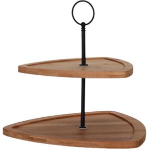 Etagere 2-laags van bamboe 25 x 25 x 24 - Driehoekige etagere - High Tea serveerplateau - Tapas kaasplankje/borrelplankje