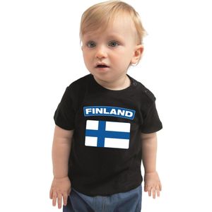 Finland - Baby Shirt - Zwart - 100% Katoen - Met Vlag