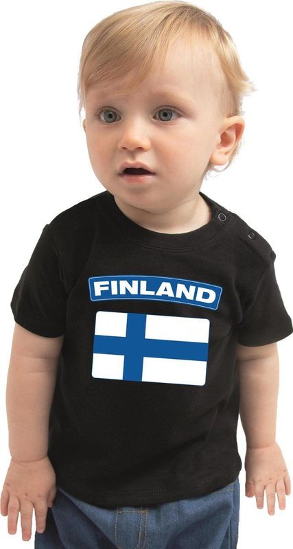 Finland - Baby Shirt - Zwart - 100% Katoen - Met Vlag
