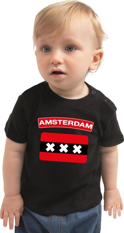 Amsterdam - Baby Shirt - Zwart - Katoen
