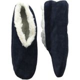 Navy blauwe Spaanse sloffen/pantoffels van echt leer/suede maat 42 met opbergzak - Pantoffels