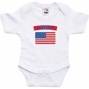 Bellatio Decorations - USA Baby Rompertje - Wit - Met Vlag - 80