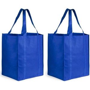 3x stuks boodschappen tas/shopper blauw 38 cm - Stevige boodschappentassen/shopper bag