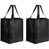 4x stuks boodschappen tassen/shoppers zwart 38 cm - Stevige boodschappentassen/shoppers
