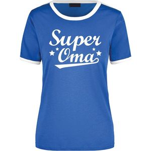 Super oma blauw wit ringer t-shirt - dames - Verjaardag cadeau shirt
