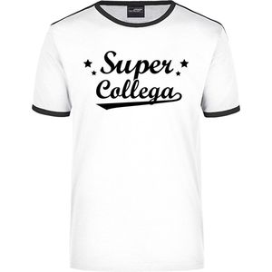 Super collega wit zwart ringer t-shirt voor heren - Afscheid verjaardag cadeau shirt