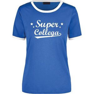Super collega blauw wit ringer t-shirt - dames - Afscheid verjaardag cadeau shirt