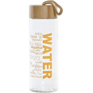 Glazen waterfles/drinkfles oranje transparant met touwtje 580 ml - Sportfles - Bidon