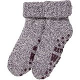 Dames anti-slip wollen huissokken/slofsokken aubergine/grijs maat 35-38