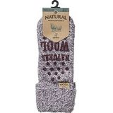 Dames anti-slip wollen huissokken/slofsokken aubergine/grijs maat 35-38