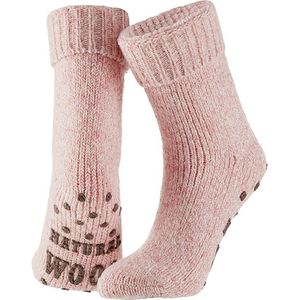 Dames anti-slip wollen huissokken/slofsokken ijsblauw maat 35-38