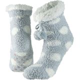 Dames anti-slip fleece huissokken/slofsokken one size grijs met witte stippen