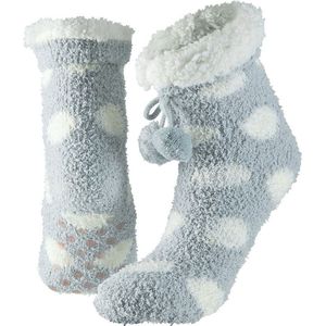 Dames anti-slip fleece huissokken/slofsokken one size grijs met witte stippen