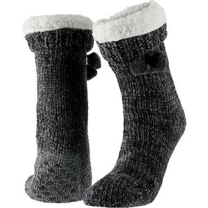 Dames anti-slip fleece huissokken/slofsokken zwart one size