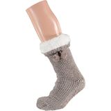 Dames anti-slip fleece huissokken/slofsokken beige one size