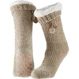 Dames anti-slip fleece huissokken/slofsokken beige one size