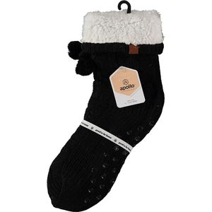 Dames anti-slip fleece/gebreide huissokken/slofsokken zwart one size