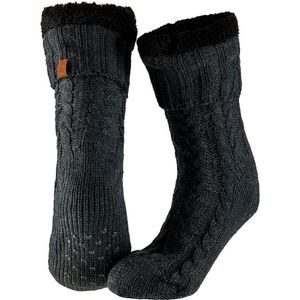 Heren anti-slip fleece/gebreide huissokken/slofsokken antraciet one size