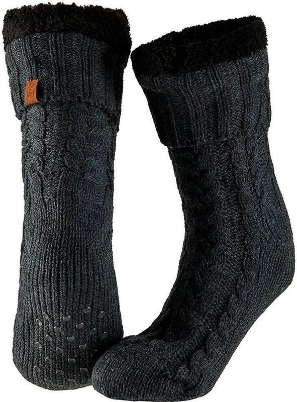 Heren - Huissokken - Antraciet - Antislip Fleece/Gebreid