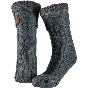 Heren anti-slip fleece/gebreide huissokken/slofsokken grijs one size