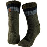 Heren anti-slip fleece/gebreide huissokken/slofsokken legergroen one size