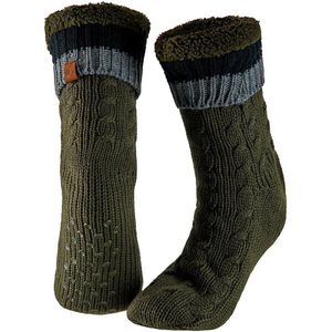 Heren anti-slip fleece/gebreide huissokken/slofsokken legergroen one size