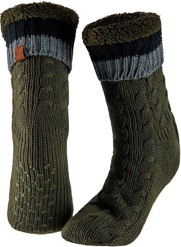 Heren anti-slip fleece/gebreide huissokken/slofsokken legergroen one size