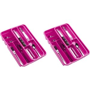 Bestekbak/bestekhouder roze 40 x 30 x 7 cm - 2 lagen - Keuken opberg accessoires