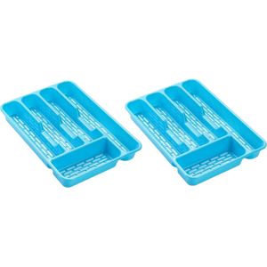 Bestekbak/bestekhouders 5-vaks blauw - 24 x 24 x 4 cm - Keuken opberg accessoires