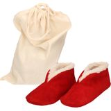 Rode Spaanse kinder sloffen/pantoffels van echt leer/suede maat 34 met handige opbergzak - Voor kinderen